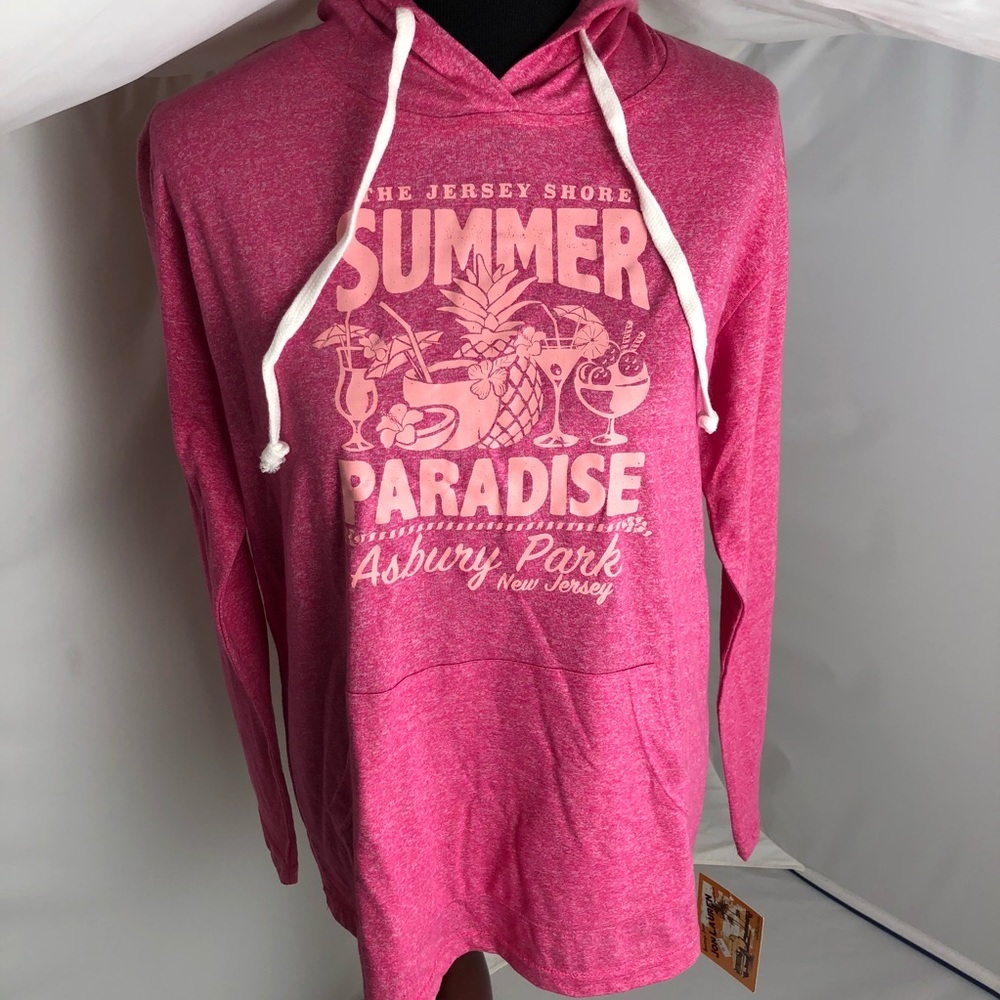 Jon Lauren heather pink silkscreened graphic hoodie shirt